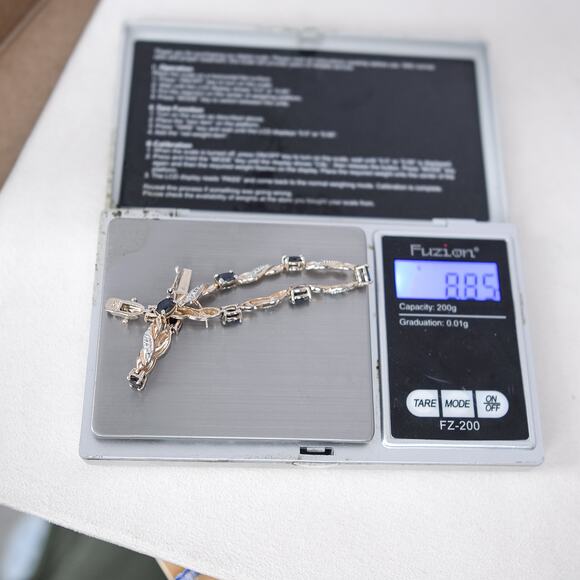 Ross Simons 925 Silver Gold Vermeil Sapphire Link Bracelet Designer 7.25" - Picture 10 of 10